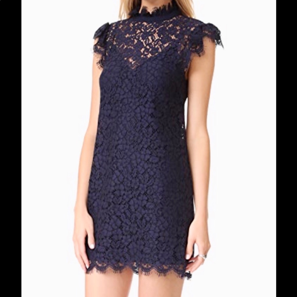 | Rachel Zoe High Neck Lace Shift Dress |